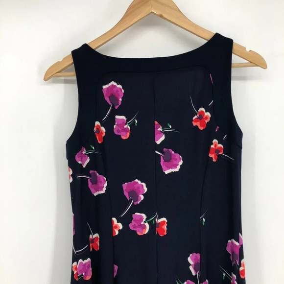 Chaps Navy Blue Floral  Red Pink Sleeveless Fit & Flair midi dress SP - Picture 5 of 13